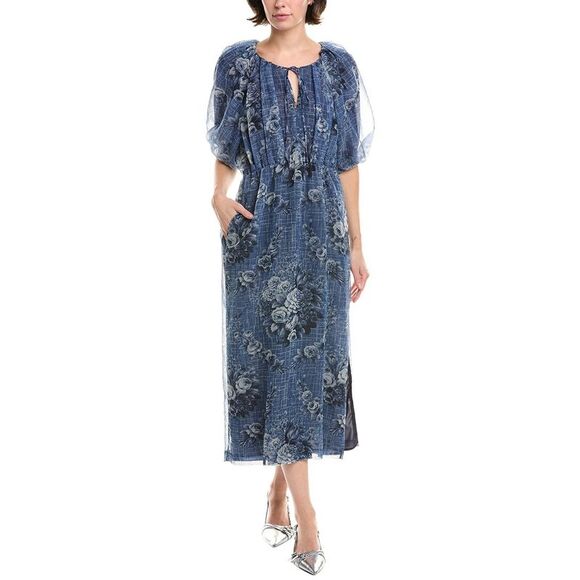 Rebecca Taylor WomensFloral Midi Dress, Blue Rebecca Taylor WomensFloral Midi Dress, Blue